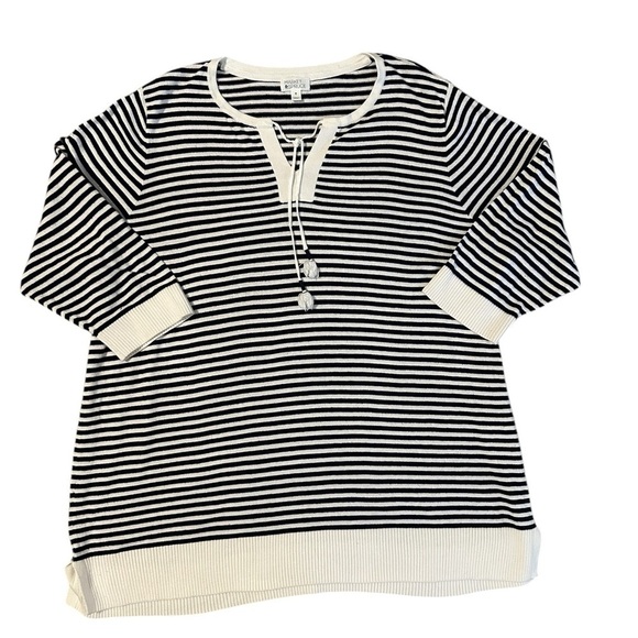 Market & Spruce Leila Split Neck Tassel Pullover Striped Knit 3/4 Sleeve Top 3X - Picture 1 of 7